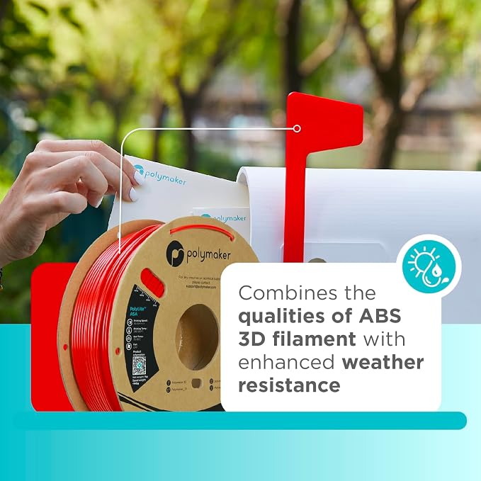 Polymaker ASA Filament 1.75mm Red, 1kg ASA 3D Printing Filament, Heat & Weather Resistant - ASA 3D Printer Filament Perfect for Printing Outdoor Functional Parts