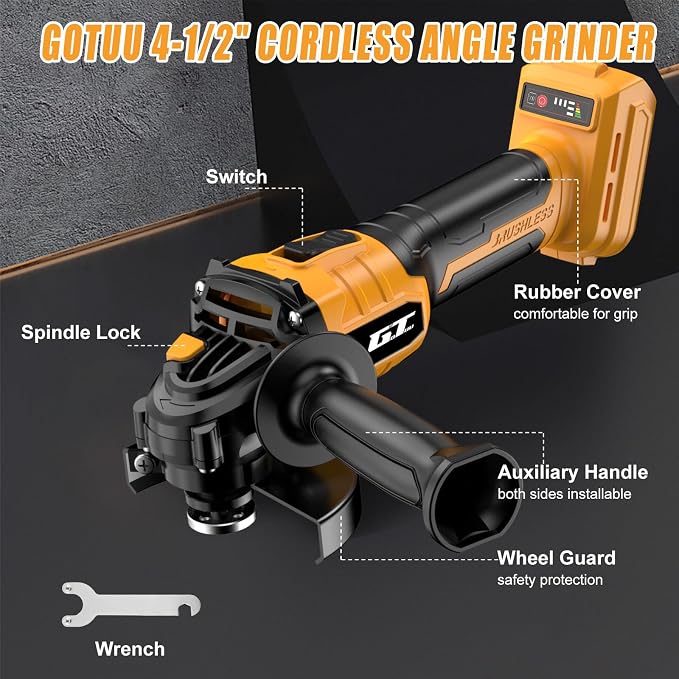 Cordless Angle Grinder Compatible with Dewalt Battery 20V Max, 4-1/2 Inch Power Electric Angle Grinder Tool with Handle, 6 Discs for Grinding, Cutting, Polishing