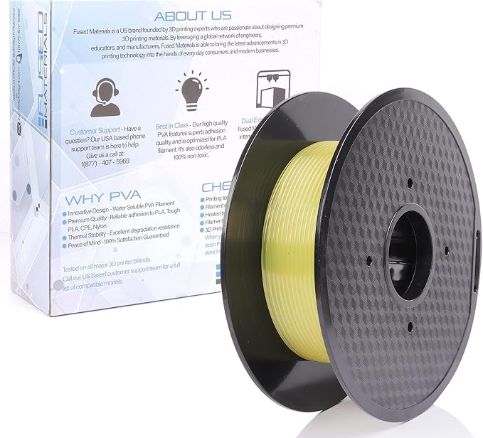 Fused Materials PVA Filament 2.85mm 0.5kg – Water-Soluble 3D Printer Filament – Compatible with Bambu Lab, Polymaker, Overture, and More – Works with PLA, PETG, Nylon, ABS – Clear & Transparent