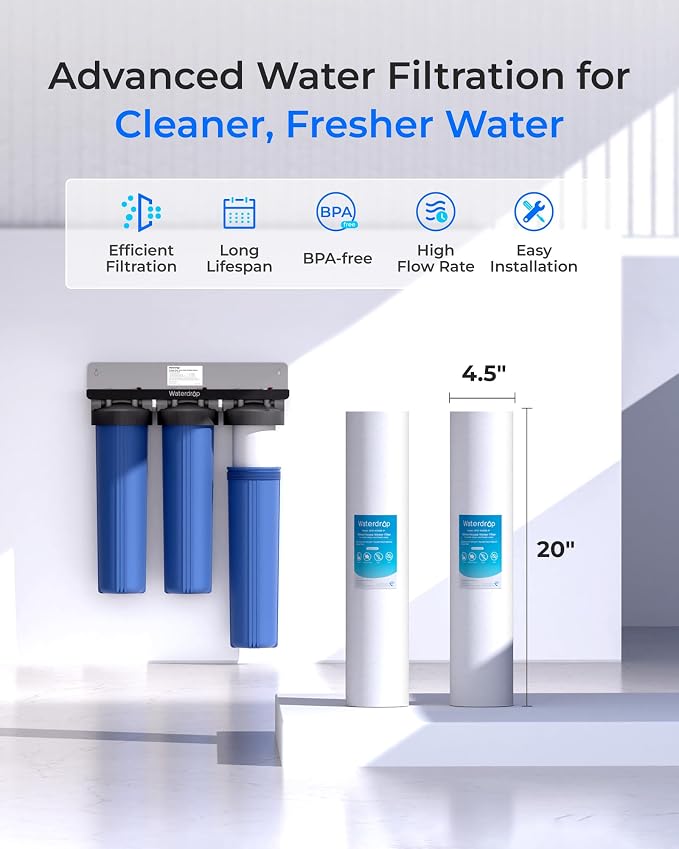 Waterdrop 5 Micron 20" x 4.5" Whole House Water Filter Replacement Cartridge Universal Sediment Filters for Pentair®Pentek®DGD-5005-20, iSpring®FP25B, 3M® Aqua-Pure® AP810-2, 4 Pick