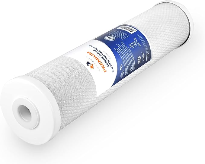 Aquaboon 5 Micron 20 x 4.5 Whole House Water Filter Replacement Cartridge Carbon Block Chlorine Reduction for 1-Stage Water Filtration System 6 Pack