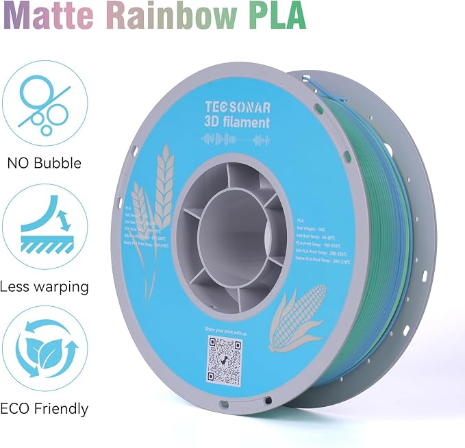 Matte Rainbow PLA 3D Printer Filament, 16 Rolls,1KG Spool(2.2lbs) 1.75mm, Multicolor Gradient Filament Bulk for Most FDM 3D Printers,16 Different Matte Rainbow Colors