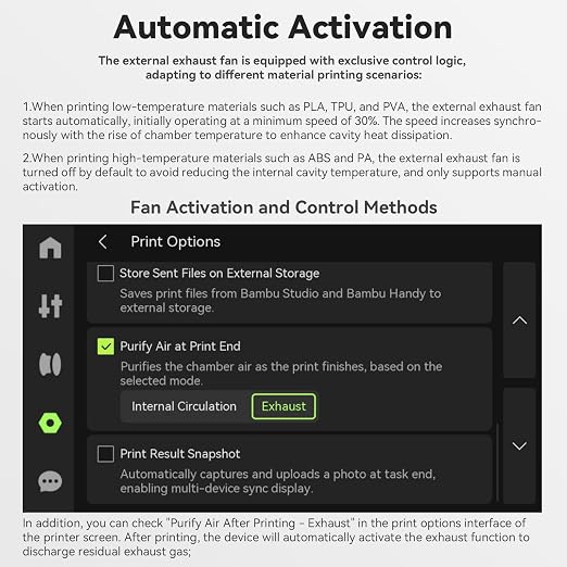 Original External Exhaust Fan Kit Compatible with Bambu Lab P2S with AMS,Active Ventilation 3D Printer Exhaust System for ABS,ASA,Nylon Filament,3D Printer Accessories Advanced Air Ventilation
