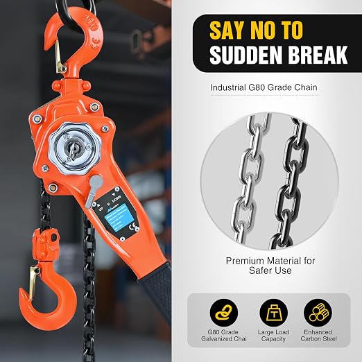 Nilight 3/4 Ton 1650 lbs Manual Lever Chain Hoist G80 Galvanized Carbon Steel with Weston Double-Pawl Brake Auto Chain Leading & 360° Rotation Hook for Garage Factory Dock