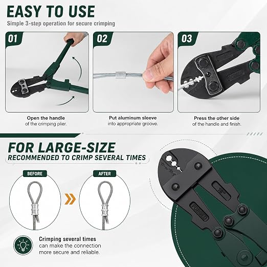 Heavy Duty 4 Slot Crimping Swaging Tool for 3/16" 1/8" 3/32" 1/16" Wire Rope, Hand Swager Crimper for Copper Aluminum Oval Sleeves and Stop Sleeves,Wire Rope, Splicing Wires, Crimp Wrench