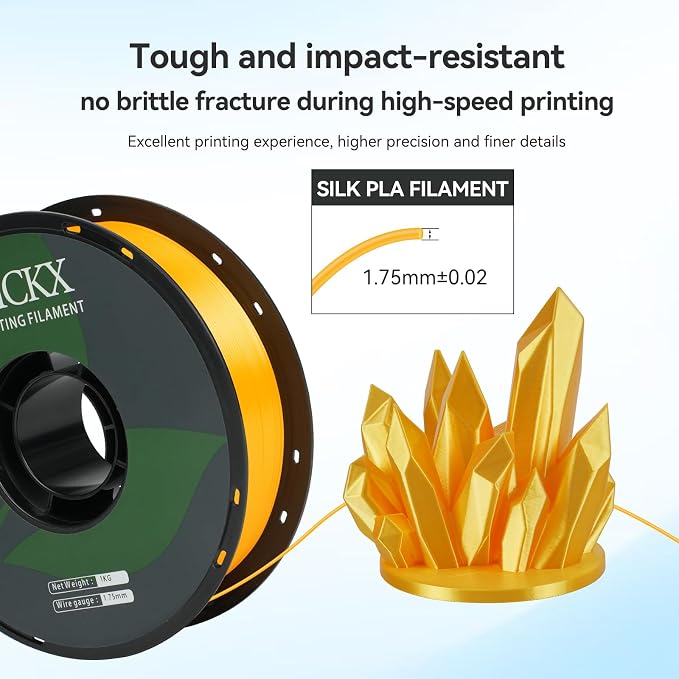 Silk Bright Gold PLA 3D Printer Filament, 1.75mm, 1KG Spool(2.2lbs), Dimensional Accuracy +/- 0.03mm ，Silk Bright Gold