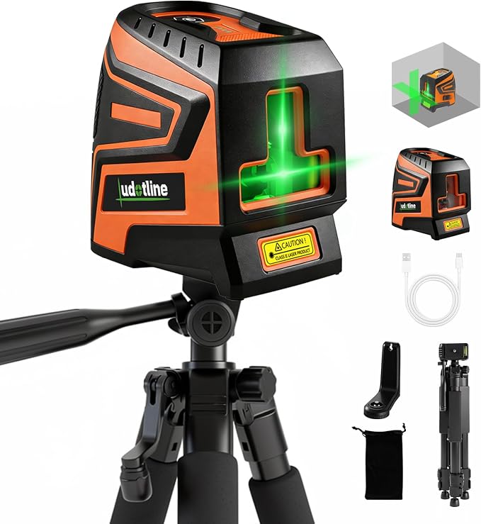 Lasers Level with Tripod, Green Self-Leveling lazer leveler tools | Dual laser modules with independent line control, self-leveling, USB-C rechargeable, tripod included, 164 ft pulse mode