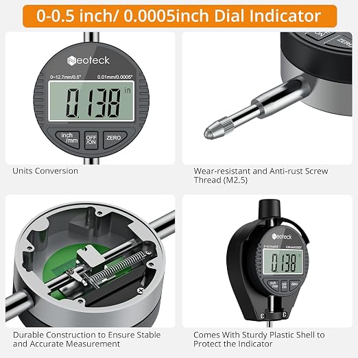 Neoteck Digital Bore Gauge Set Digital Indicator Bore Gauge (2"-6"/0.0005") Measurement with Self-Centering Dial Carbide Anvils and Insulated Grips for Deep Engine Cylinder Measurement