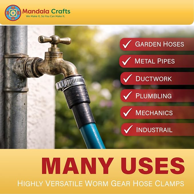 Mandala Crafts 10 FT Adjustable Worm Gear Hose Clamps 304 Stainless Steel Pipe Clamps - Metal Straps Band Strapping with Holes 50 Fasteners for Duct Automotive Mechanical