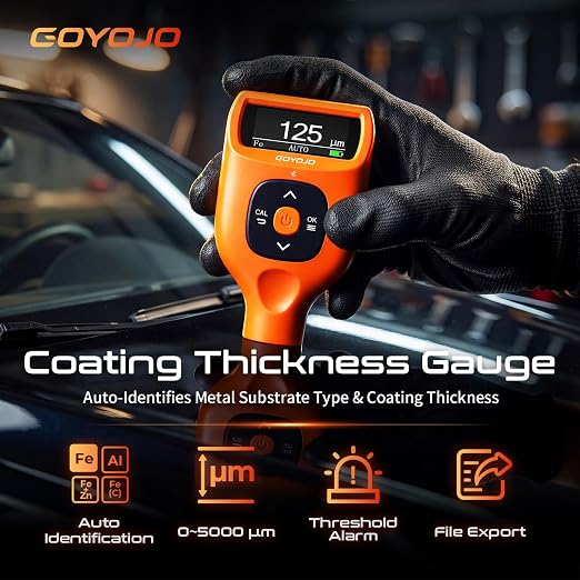 Paint Thickness Gauge with APP, 0-5000 μm (0-179 mils) Coating Thickness Meter, Auto Fe/Al/Zn/Fe(C) Detection, 0.1μm Resolution, ±(2%+1μm) Accuracy for Paint Inspection