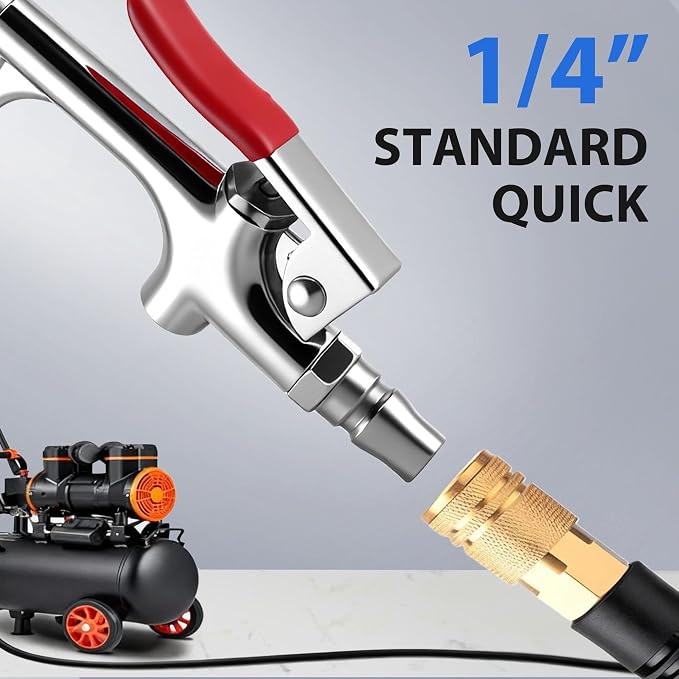 Long Reach Pneumatic Air Blow Gun, Extension Air Nozzle Blower Wand Fit 1/4" NPT Inlet & Lever Grip, Heavy Duty Industrial Blow Gun Pneumatic Tool for Radiator Compressor(17–27.5 Inch)