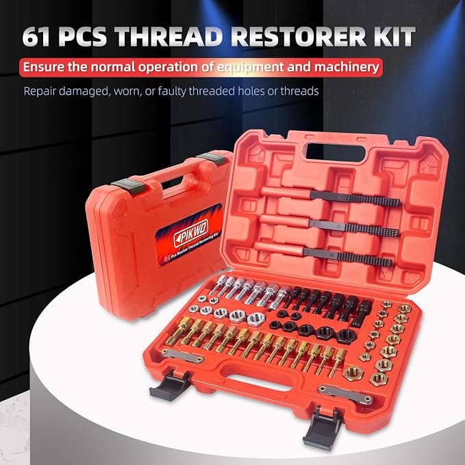 61Pcs Thread Chaser Repair Kit, Rethread Repair Tool, UNC UNF & Metric Thread Restorer Set with Thread Pitch Gauge