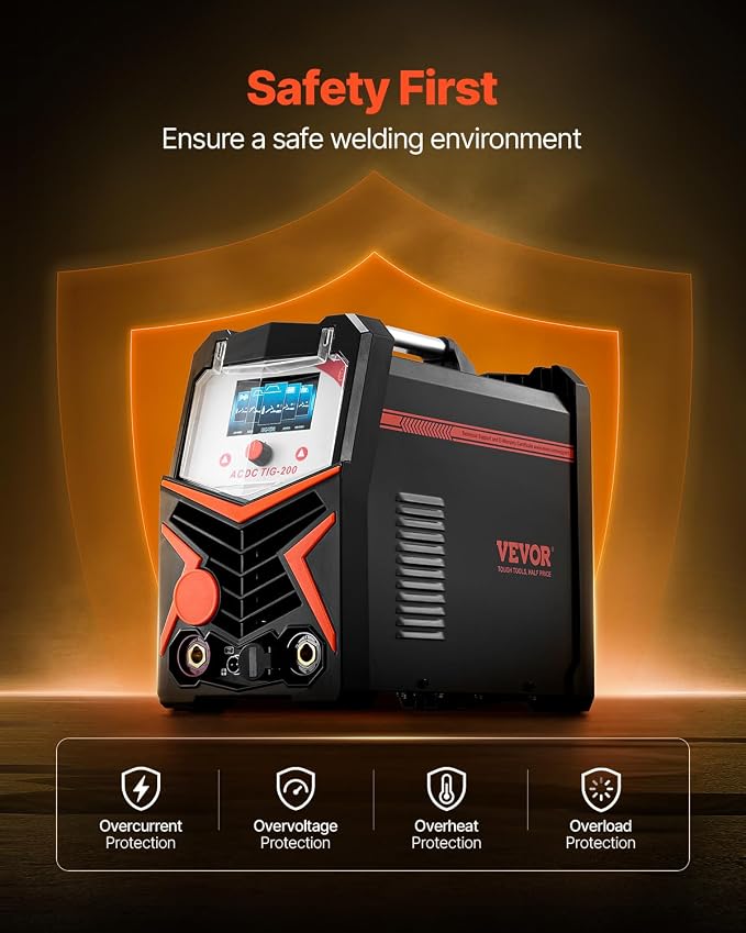VEVOR TIG Welder, 200A 6-In-1 Aluminum Welding Machine (LED Display) - AC TIG/DC TIG/AC Pulse TIG/DC Pulse TIG/Spot TIG/MMA(Stick), 110&220V Dual Voltage Electric Welder with Synergic Control IGBT