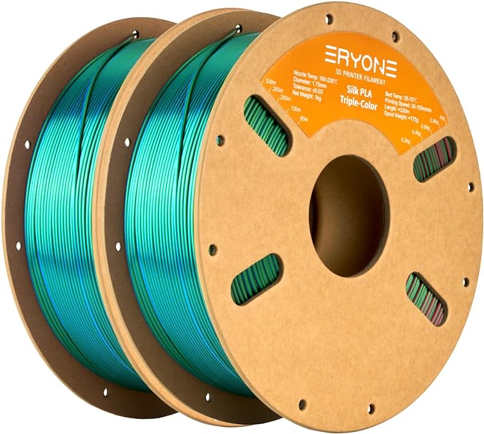 ERYONE Silk Tri Color PLA Filament 3D Printer 1.75mm +/- 0.03mm, Multicolor Filament Tricolor PLA Bundle 2KG Cardboard Spool, Red Blue Green