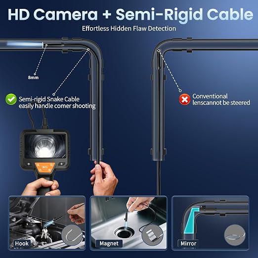 50FT Endoscope Camera with Light -IP67 Waterproof Borescope Inspection Camera with 4.3" IPS Screen, 1080P HD Sewer Tools with 8 Adjustable LEDs, Snake Cameras for Father's Day