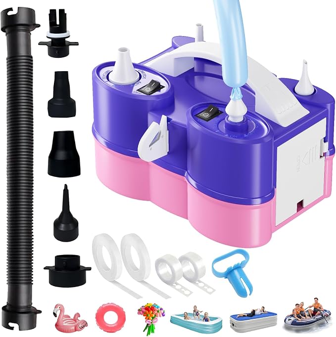 3-in-1 Electric Balloon Pump with Red Blue Green Balloon Arch, 3-in-1 Electric Balloon Pump, Portable Electric Air Pump for All Balloons Inflatables Dual Nozzle Balloon Blower Machine