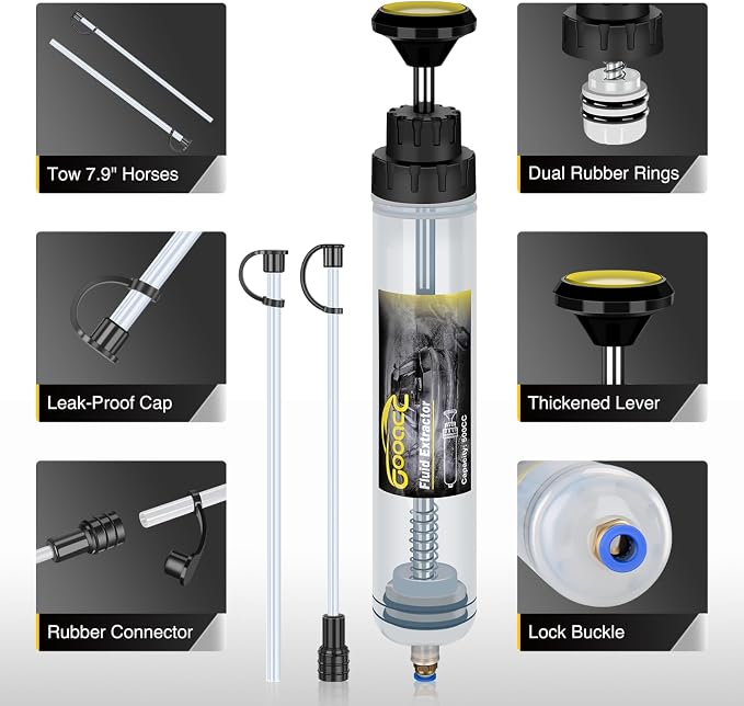 GOOACC Oil Extractor Pump, 500CC Fluid Extractor Automotive Manual Fuel Suction & Filler Pump with Extension Hose Syringe Vacuum Pump, Brake Fluid Extractor for Oil Change Extraction Transfer (500ml)
