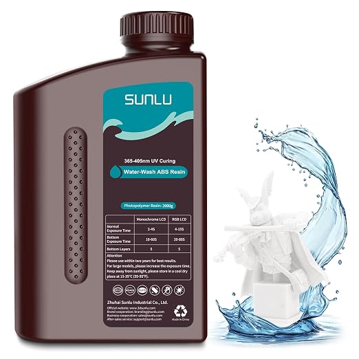 SUNLU 2000g Water-Wash ABS Resin, Combines features of ABSLIKE Resin & Water Washable Resin, Non Brittle, High Precision, Low Shrinkage, Fast Curing 3D Resin for LCD DLP SLA 3D Printers, 2KG White