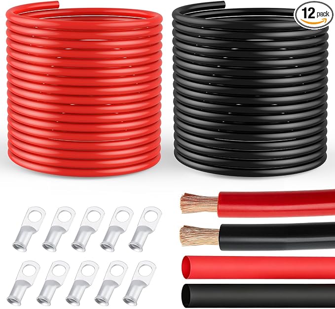 6 Gauge Wire 6 Awg Wires 20 FT Black + 20 FT Red, 6 Gauge Battery Cable 6awg Marine Wires, 6awg Copper Wire Welding Cable Standard with Cable Lugs Terminal Connectors and Heat Shrink Tube