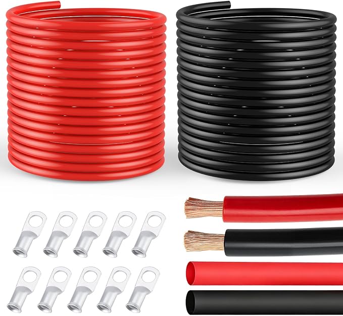 4 Gauge Wire 4 Awg Battery Cable 20FT Red + 20FT Black, 4AWG Pure Copper Wire for Automotive, Battery, Solar and Generator, 4AWG Welding Cable with Cable Lugs Terminal Connectors and Heat Shrink Tube