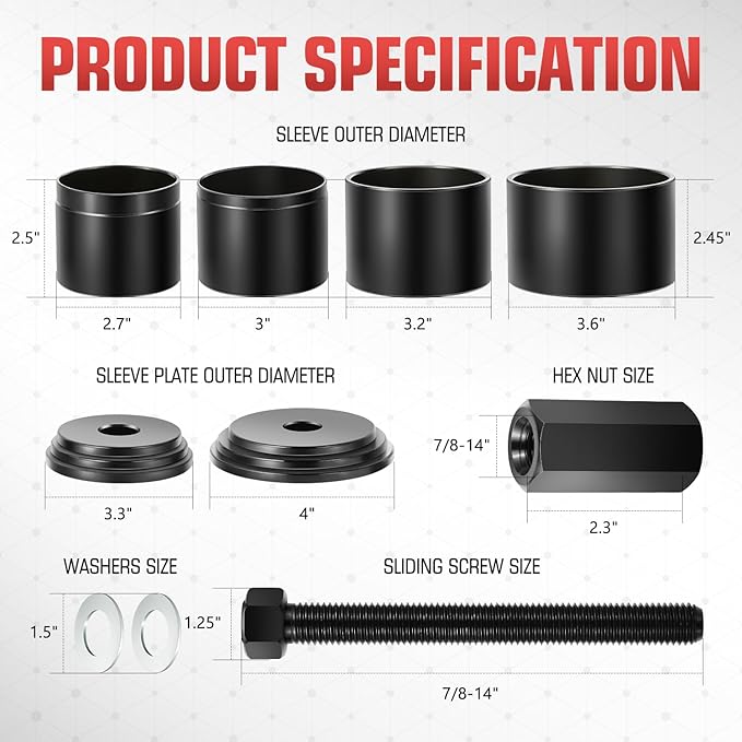 DNA Motoring 24pcs Front Wheel Bearing Press kit, Bearing Puller Tools Wheel Drive Bearing Removal Tool Kit with Sliding Screws Universal Bushings Sleeves Storage Case, TOOLS-00715