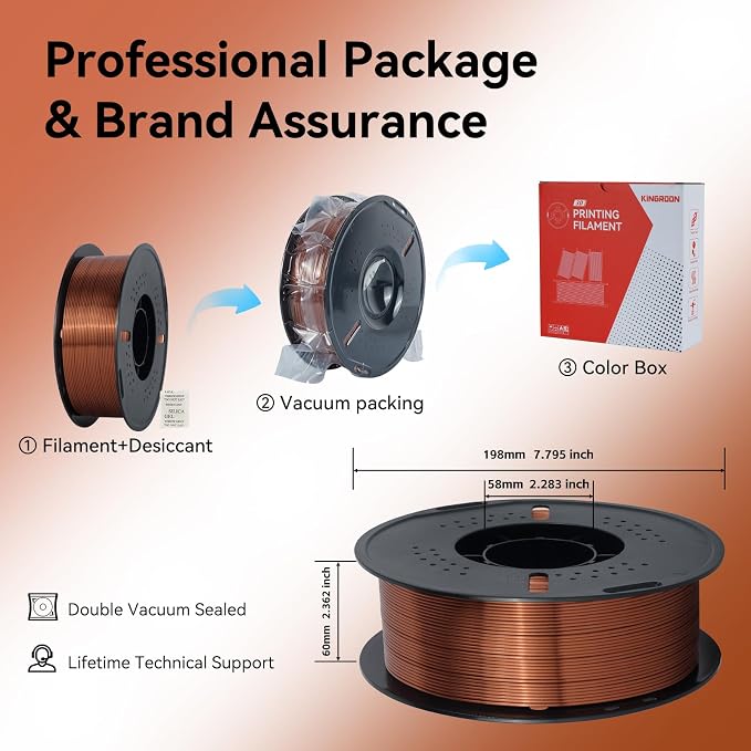 Kingroon Silk Copper PLA 3D Printer Filament 1.75mm, Dimensional Accuracy +/- 0.03 mm, 1 kg Spool(2.2lbs) PLA Shiny Filament-(Copper)