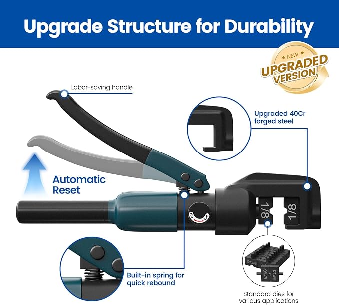 Muzata Upgraded Custom Hydraulic Crimping Tool Hydraulic Crimper with 9 Dies for 1/8" Stainless Steel Cable Railing Kit and 12 to 2/0 AWG Battery Cable Wire Rope Crimping Tool CT28