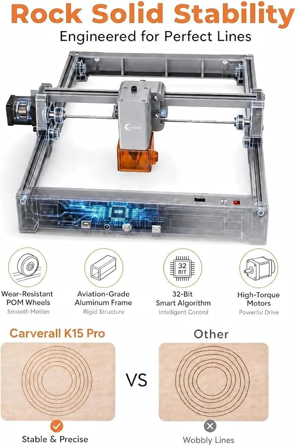 K15 Pro Laser Engraver 10W-Laser Engraving Machine for Coated Metal Wood Acrylic Glass Stone, 7.9"x11.8" (Near A4) Work Area Offline Engraving CNC DIY Lazer Cutter for Home & Crafting