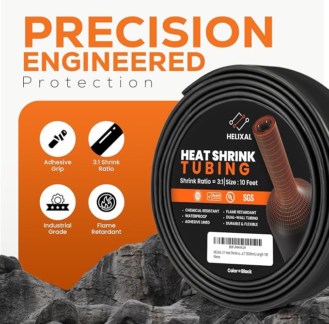 2" 50.8mm HELIXAL 3:1 Heat Shrink Tubing, Dual Wall Adhesive Lined Wire Shrink Wrap, Waterproof Marine Grade Electrical Insulation Roll 10ft