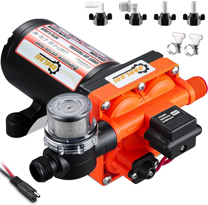 RV Fresh Water Pump 12V DC 5.5GPM 60PSI with Automatic Pressure Switch, Self Priming Diaphragm Pump for RV Marine Yacht Agricultural Irrigation