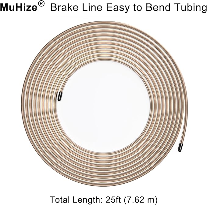 MuHize 1/4 Inch Copper Nickel Brake Line Kit (25 Feet) - Corrosion Resistant Hydraulic Brake Tubing for Ford/Toyota Tacoma - 16 Braking Fittings Coil Set