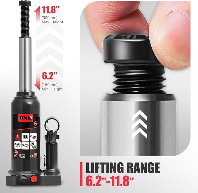 DNA Motoring 2 tons / 4409 lbs Lifting Automotive Welded Hydraulic Bottle Jack for Repair Vehicle, Pickup, Truck, w/Manual Handle, Black, TOOLS-00348