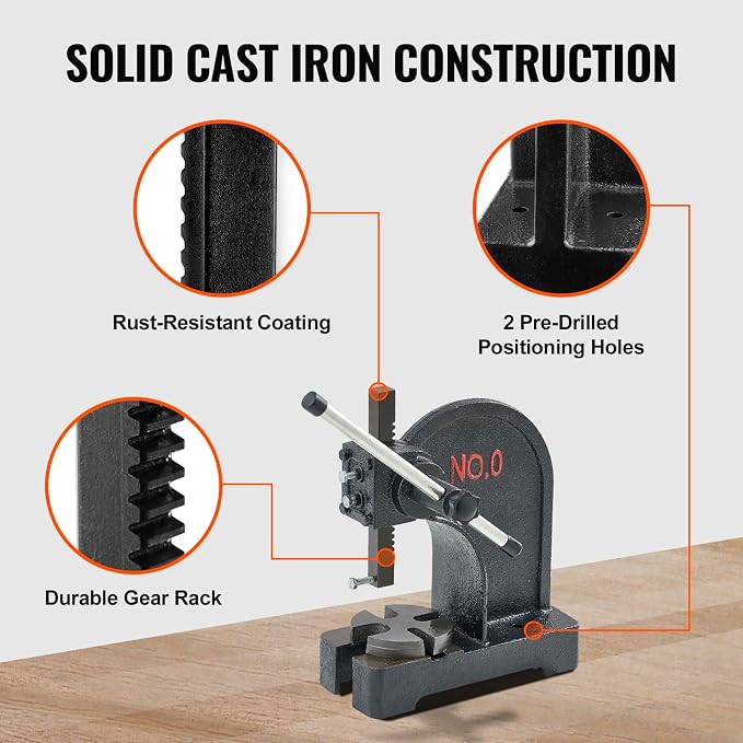 VEVOR Arbor Press, 0.5 Ton Manual Arbor Press, 4.6" Maximum Height, Cast Iron Heavy-Duty Manual Desktop Arbor Press, Precision Hand Press for Stamping, Bending, Stretching, Forming
