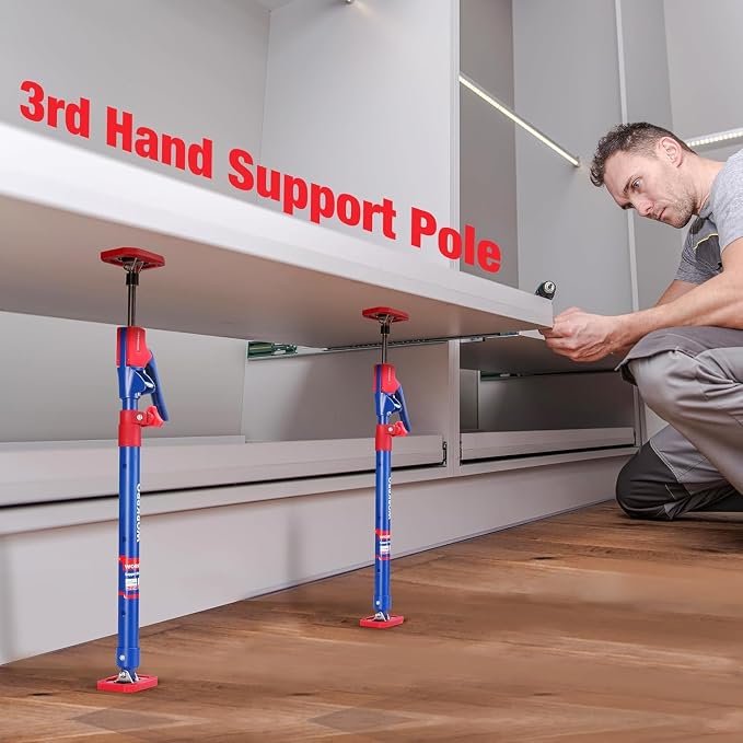 WORKPRO Cabinet Jack Support Pole, 23-5/8" to 45-1/4" Steel Telescopic Quick Support Rod Adjustable 3rd Hand Support System with 154 lbs Capacity for Cabinet Jack, Drywall Jack& Cargo Bars, 4-Pack