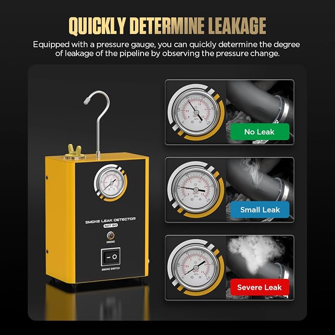 SDT60 Portable Smoke Leak Detector - EVAP Smoke Machine with Built-in Air Pump & Pressure Gauge, Quick Massive Smoke Output for Boost/Vacuum/Exhaust/Fuel Tank Leak Detection, 12V