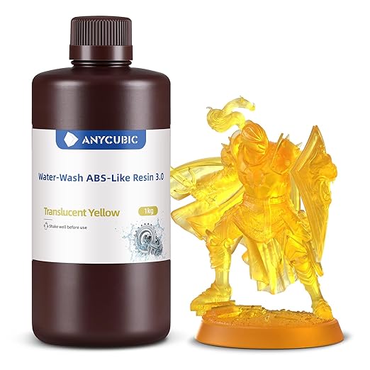 ANYCUBIC Water Washable ABS-Like Resin 3.0, 3D Printer Resin, High Toughness and High Precision, Easy to Post-Process, Low Odor, Wide Compatibility for All LCD 3D Printers (Clear Yellow, 1kg)