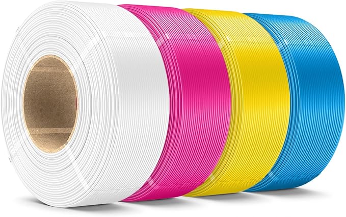 SUNLU 4KG PLA Plus Filament Refill 1.75mm, 1000g PLA+ Filament Bundle 4 Packs, 3D Printer Filament Refill for Reusable Spools, Fit for Most Brand Spool. 1KG/Roll, White+Magenta+Yellow+Cyan