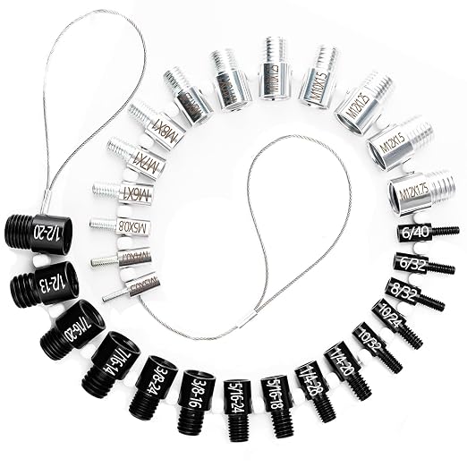 Nut and Bolt Thread Checker, Thread Checker Standard and Metric, Bolt Size and Thread Gauge, 28 Male/Female Identifier Gauges (15 Inch & 13 Metric)