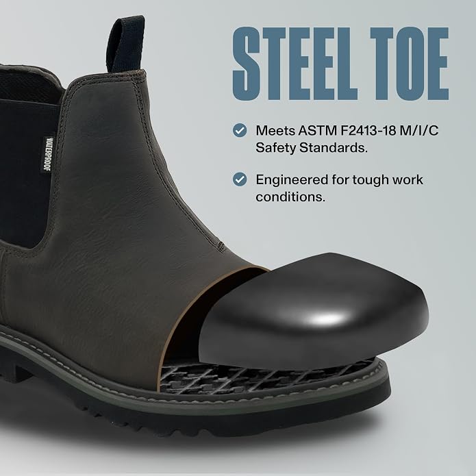 EVER BOOTS Waterproof Steel Toe Boots for Men Slip on Pull on Dark Brown