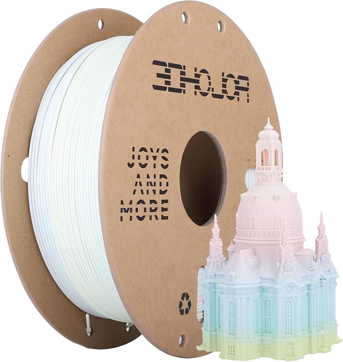 3DHoJor Matte Rainbow 3D Printer PLA Filament 1.75mm +/- 0.03 Multicolor Change Filament 1 KG(2.2lbs) Spool Fit Most FDM Printer-Yellow Pink Blue Green