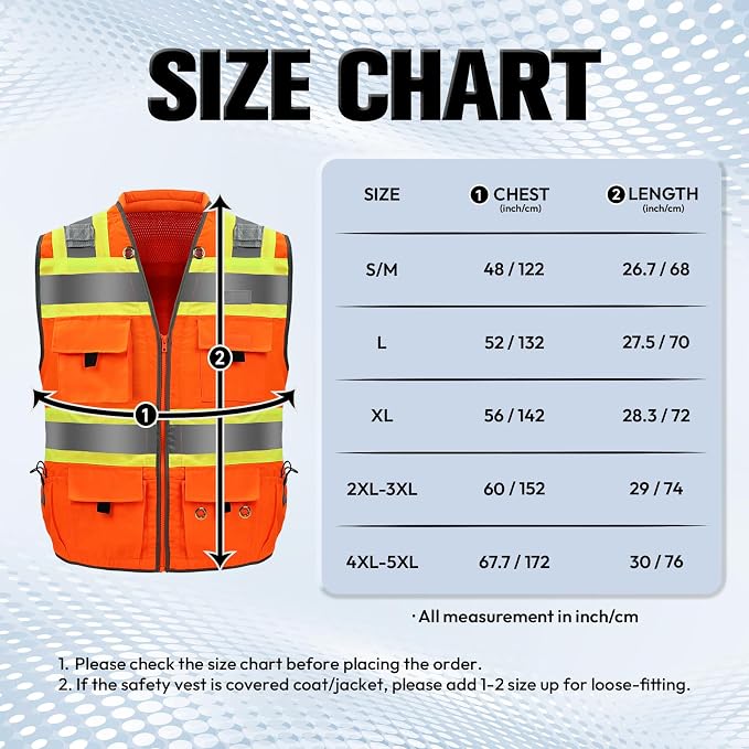 Surveyor Safety Vest with 8 Pockets, ANSI Class 2 High Visibility Vest for Men & Women