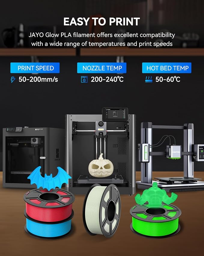 JAYO Glow in the Dark PLA Filament 1.75mm, Green Luminous Effect for Decorative 3D Printer Filament, 1.1kg Spool(2.4lbs), Compatible with Most FDM Printers