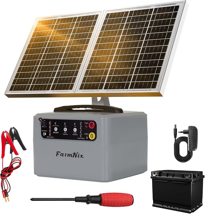 30Miles Solar Fencer Kit Solar Electric Fence Charger for Livestock,Adjustable 6-12kv Output Hight Power 15W 1.5J Electric Fence Controller,Garden Ranch Fencing Charger for Horse Goat Cattle Deer