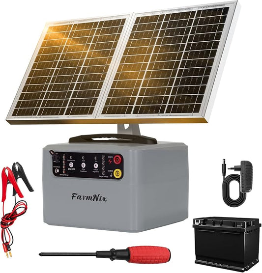 30Miles Solar Fencer Kit Solar Electric Fence Charger for Livestock,Adjustable 6-12kv Output Hight Power 15W 1.5J Electric Fence Controller,Garden Ranch Fencing Charger for Horse Goat Cattle Deer