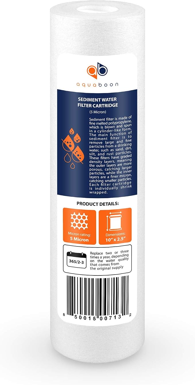 Aquaboon 5 Micron 10 x 2.5 House Water Filters Cartridges, Set of 20 | Sediment & Carbon Filter Replacements Compatible with WHKF-WHWC, P5, WHKF-GD05