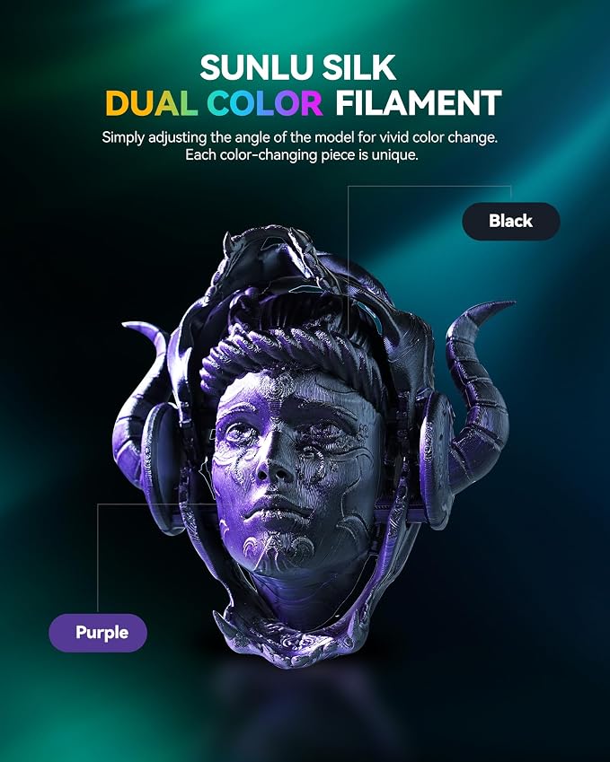 SUNLU Silk Dual Color PLA Filament, Silk PLA 3D Printer Filament 1.75mm, Neatly Wound Shiny Silk 3D Printer Filament, Dimensional Accuracy +/-0.02mm, 1KG Spool (2.2lbs), Silk Dual Color (Black Blue)