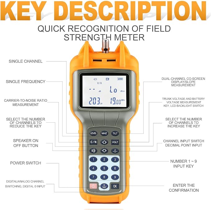 AUGOCOM® CATV Cable Tester, Coax Cable Tracer Coaxial Wire Continuity Checker, TV Handle Signal Level Meter DB Tester 47-870 MHz