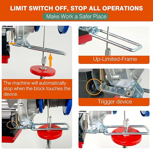 Electric Hoist with Remote Control,1760lbs Electric Hoist 110 Volt,Electric Hoist Winch Wireless/Wired 2 in 1,33/66FT Lifting Height,for Factories,Garage,Warehouses, Construction Site