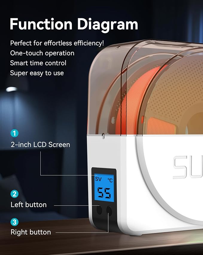 SUNLU S1 Plus Filament Dryer, White | Built-in Circulation Fan,Humidity Monitoring,Filament Dryer Box,for 3D Printer Filament 1.75 2.85 3.00mm