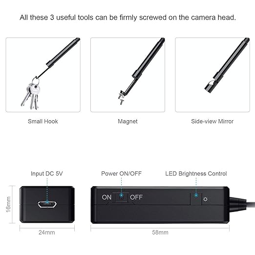 Wireless Endoscope Camera with Light HD Waterproof WiFi Borescope Flexible 5.5MM Automotive Snake Inspection Camera Compatible Android and iOS Smartphones, iPhone, iPad, 4.92FT